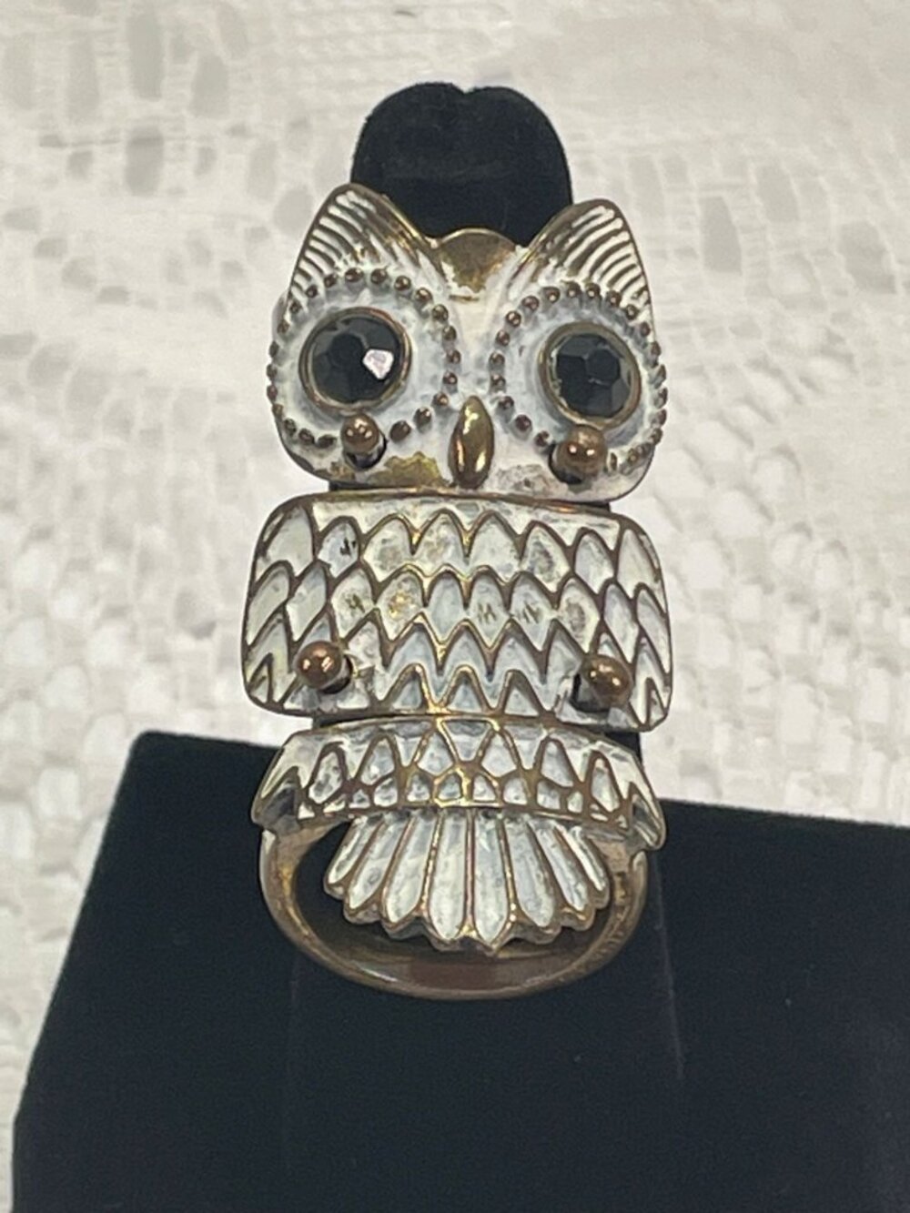 Vintage Adjustable Owl Statement Ring With Enamel & Rhinestone Details
